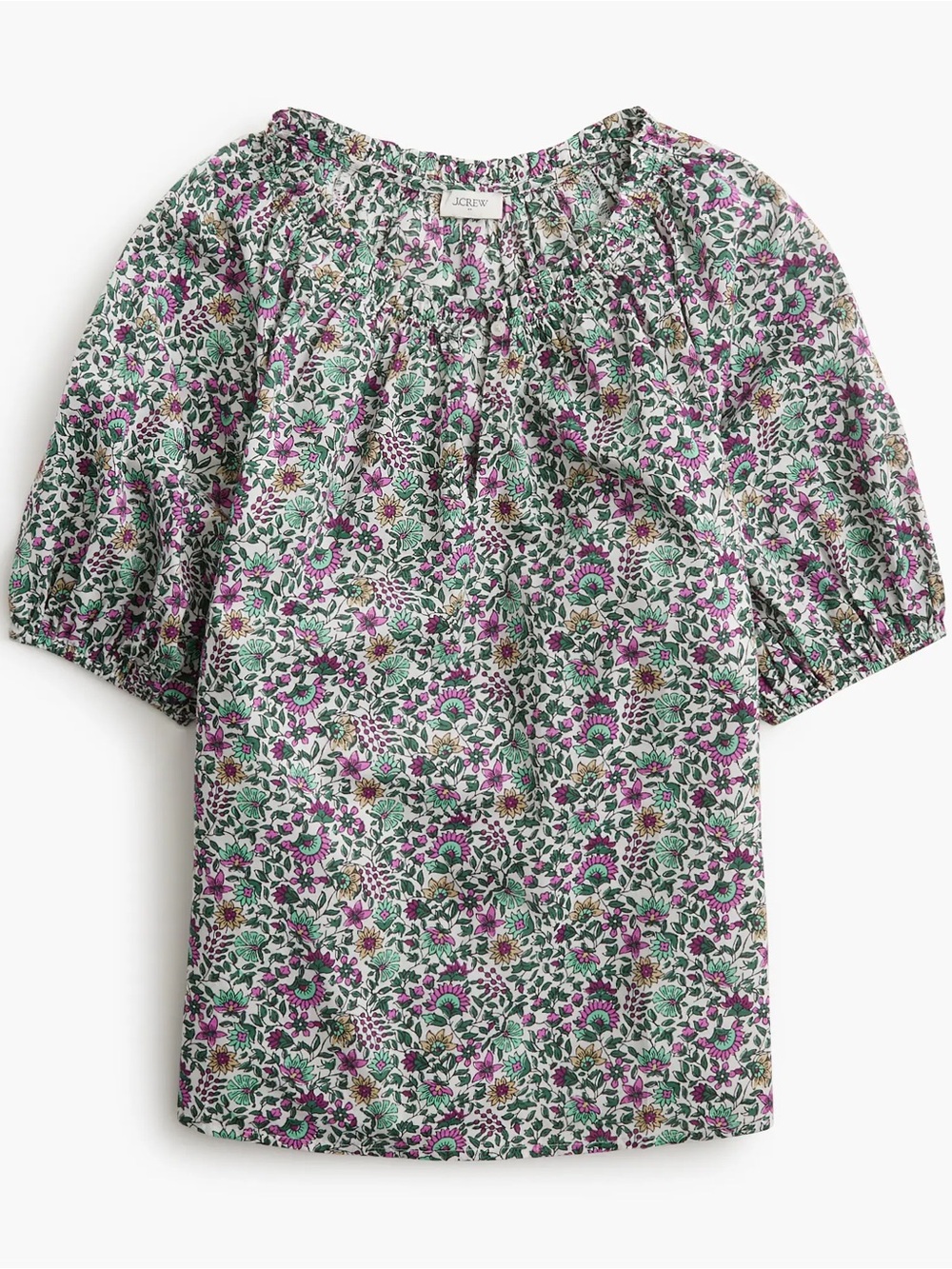 J. Crew Printed puff-sleeve split-neck top 34854